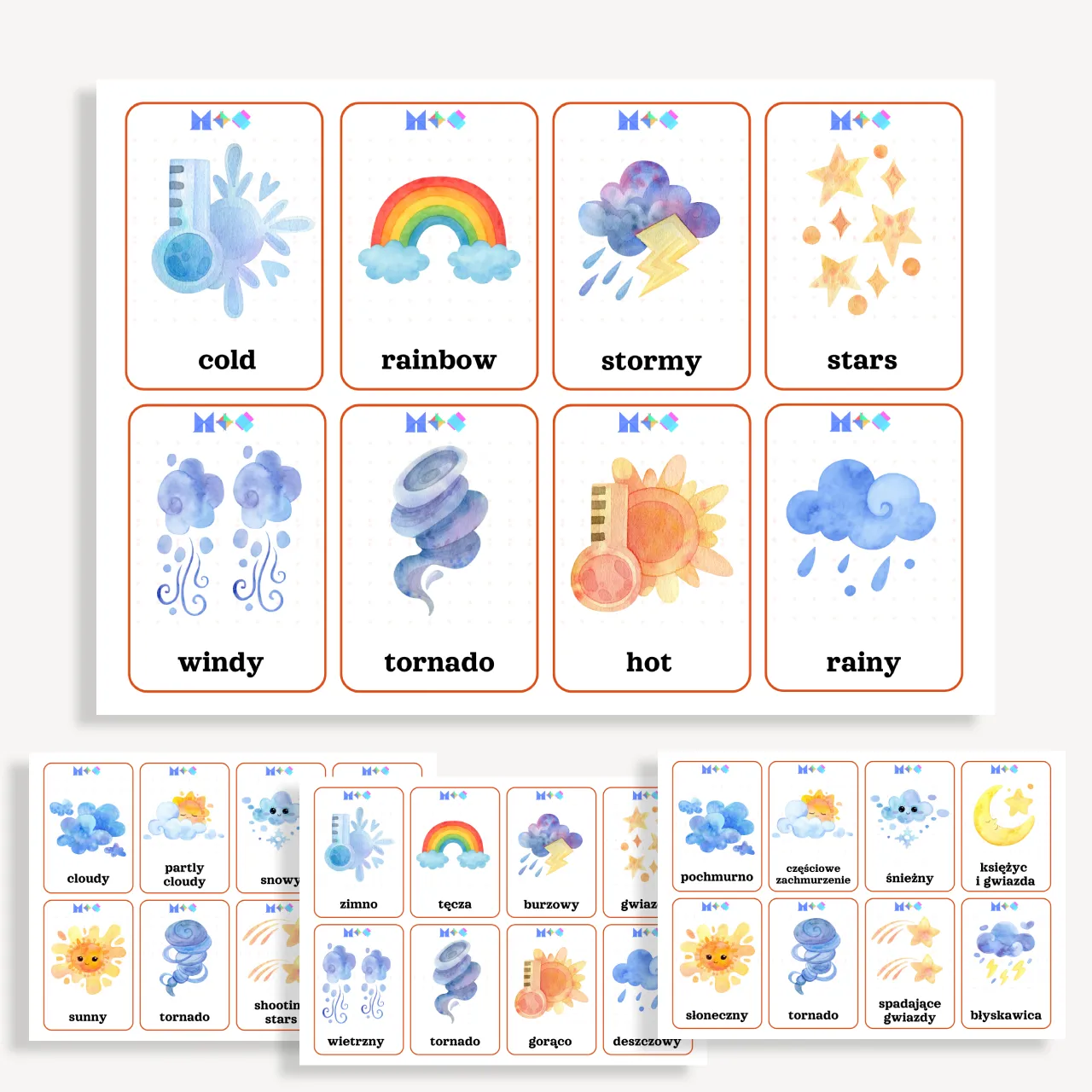 Karty Flashcards Pogoda - Angielski - Polski
